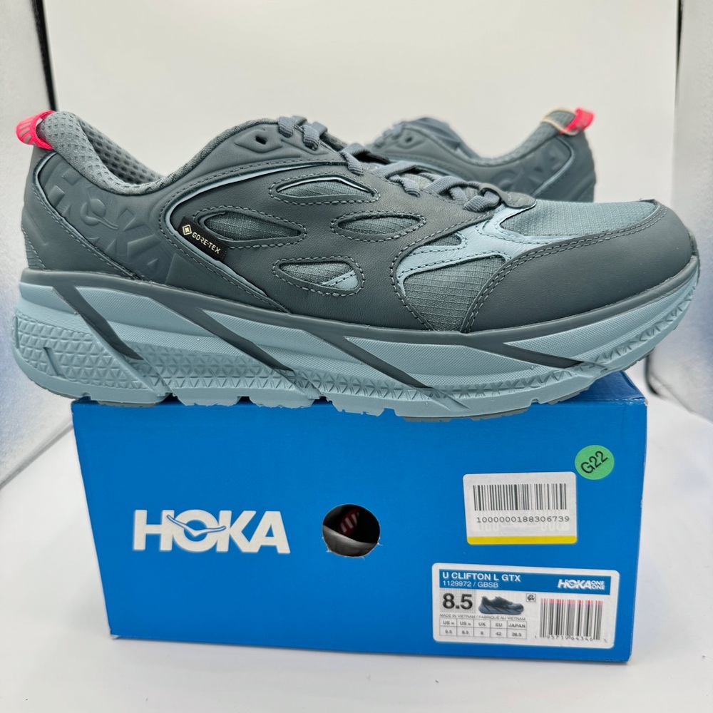 NWT Hoka Clifton Leather Gore-Tex Waterproof Unisex Goblin Stone Blue GBSB - Picture 7 of 16